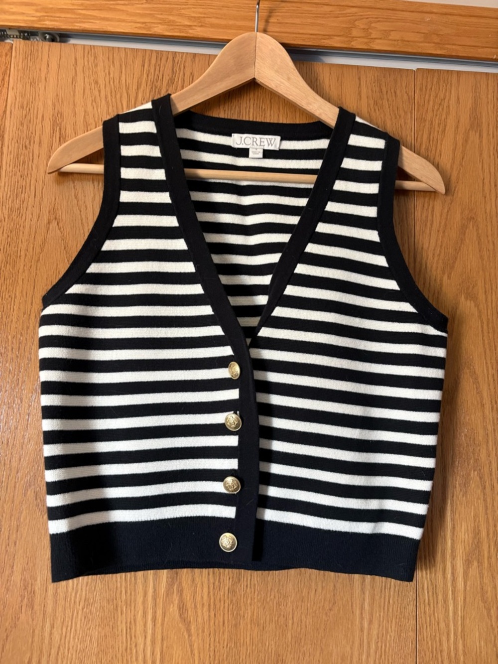 J. Crew Black and White Striped Sweater Vest